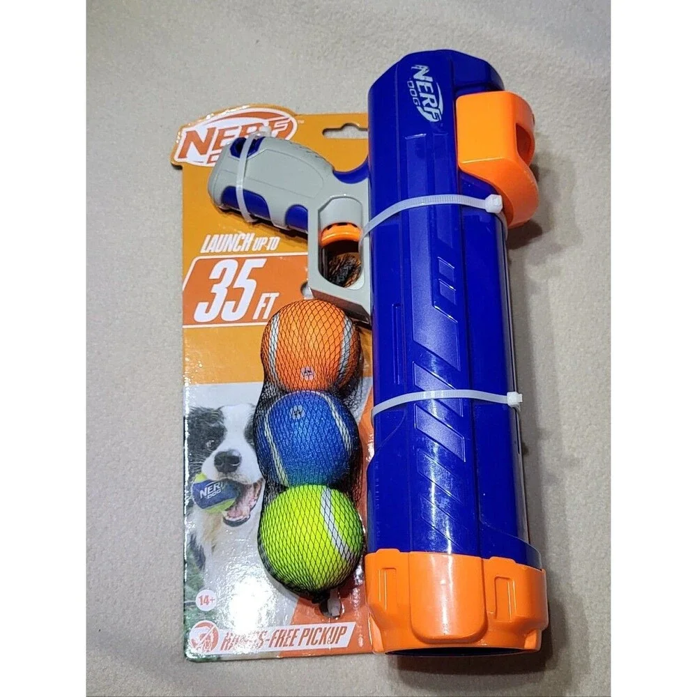 Nerf 12in Tennis Ball 35ft Blaster Dog Toy with 3 Balls- Brand New